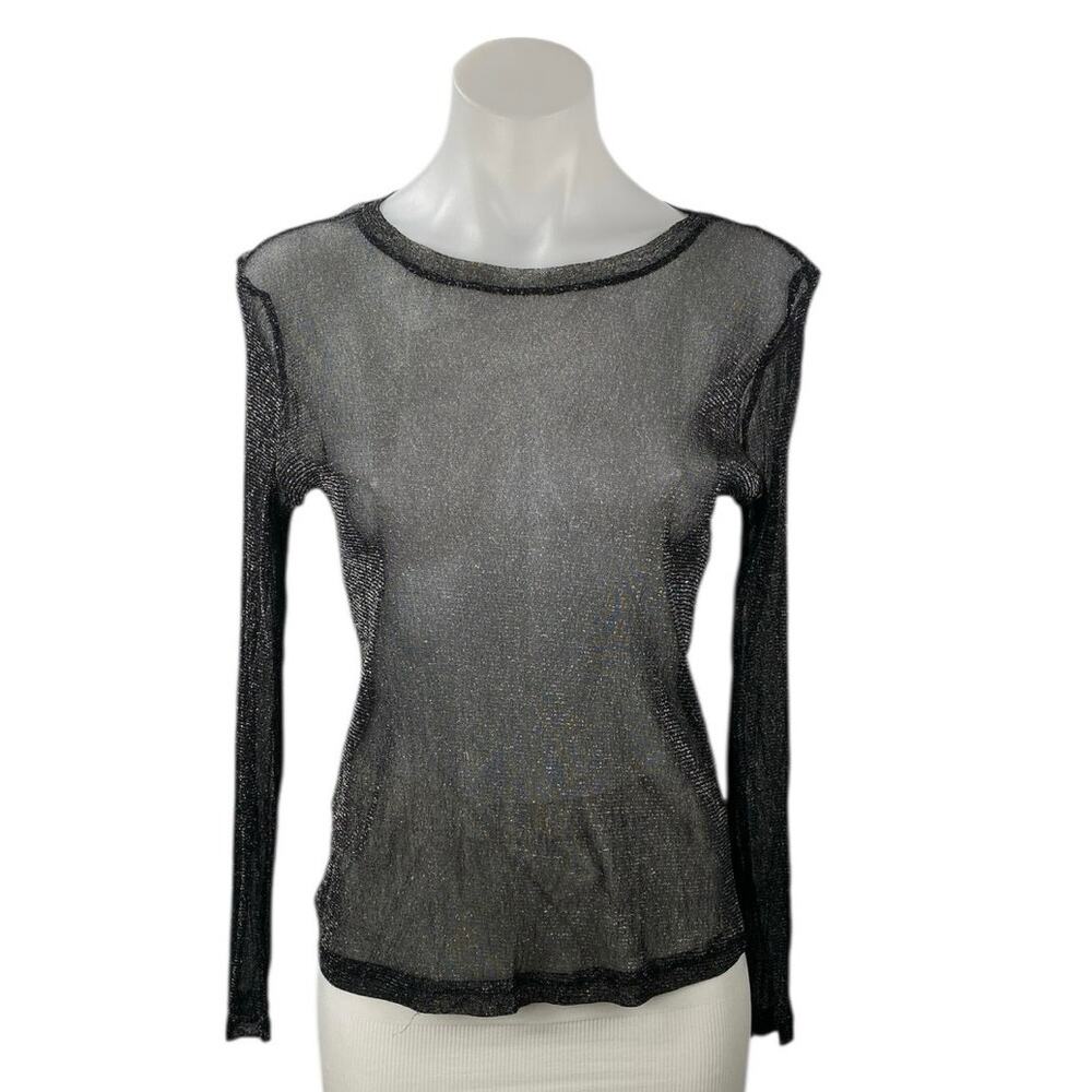 Zara Trafaluc Women's Black Sheer Mesh Glitter Sparkly Long Sleeve Blouse Top S